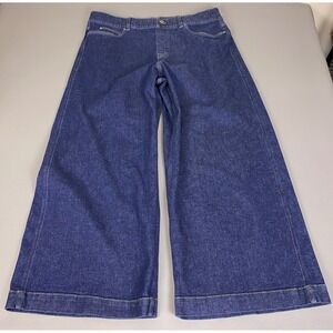 Spanx Wide Leg Jeans Women's Plus Size 3X Blue Dark Wash Raw Indigo Denim